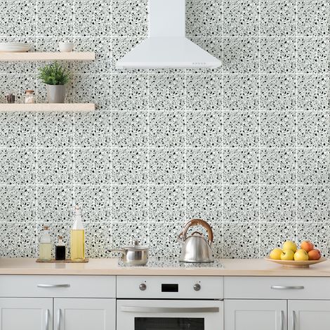 Sticker Mural Carrelage adhésif Cuisine Salle de Bain - 60 STICKERS CARREAUX DE CIMENT TERRAZZO VITO - 60stickers20x20cm (1/5)