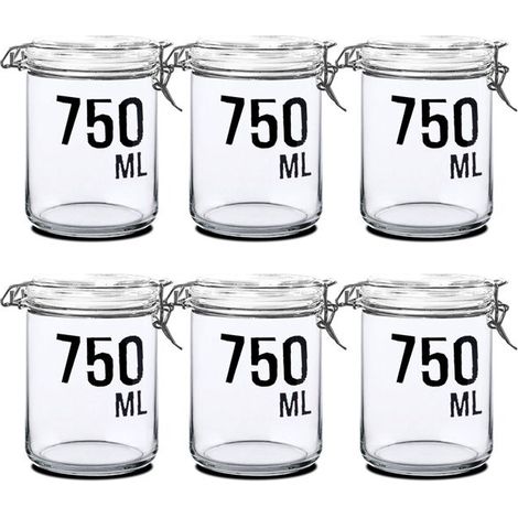 Lot de 6 bocaux hermétiques de conservation en verre - JUANIO - 0,75 L - Hauteur 15 cm - Diamètre 10 cm (1/5)