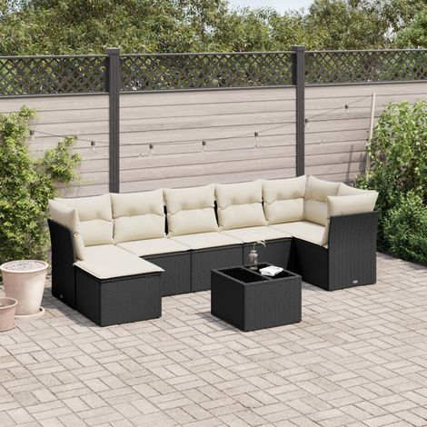 vidaXL Salon de jardin 8 pcs avec coussins noir résine tressée (1/5)