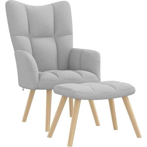 Fauteuil lounge avec repose-pieds, tissu gris nuage (1/5)