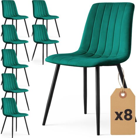 Lot de 8 Chaises en velours matelassées LIVO Vert Bouteille pieds noirs (1/5)