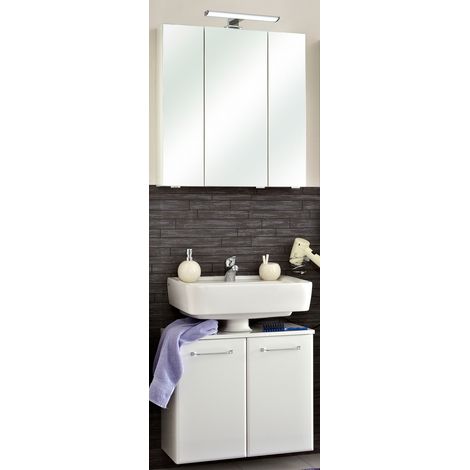 Waschbeckenunterschrank und Spiegelschrank QUEBEC-66 in weiß Hochglanz, B/H/T: ca. 65/200/33 cm (1/5)