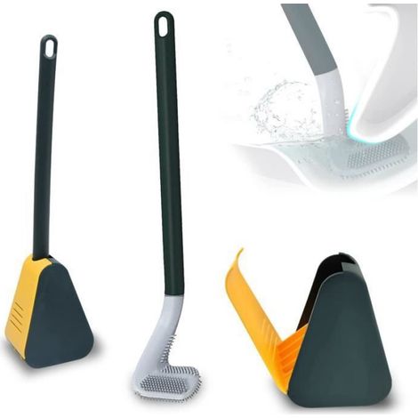 Brosse WC - Tête En Silicone Rotative 360° - Manche Long Et Flexible - Pour Nettoyage En Profondeur Des Coins Et Rainures - 1 Pièce