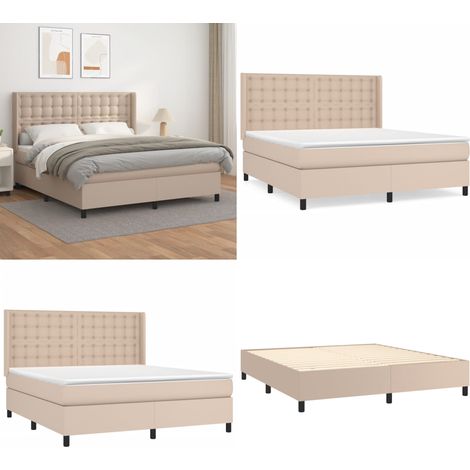 Cama box spring con colchón cuero sintético capuchino 160x200cm - Colchón de muelles - Cuero sintético