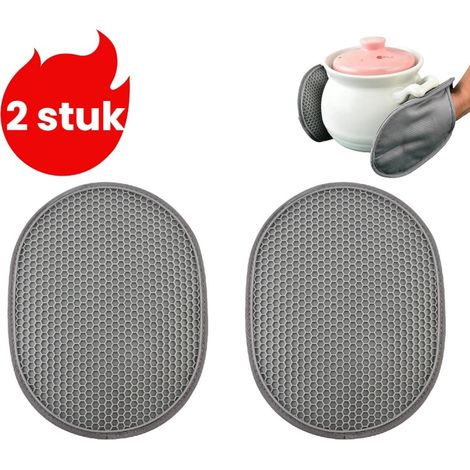 Ensemble de 2 pièces : gants en silicone résistants à la chaleur, tapis de cuisine résistant à la chaleur, gants de pâtisserie, gants pour micro-ondes, gris. (1/5)