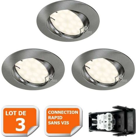 Lot de 3 Spot led encastrable orientable alu brossé avec ampoule gu10 230v eq. 50w, blanc chaud (1/6)