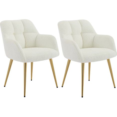 Lot de 2 chaises avec accoudoirs - Tissu bouclette et métal doré - Blanc - PEGA de Pascal MORABITO (1/5)