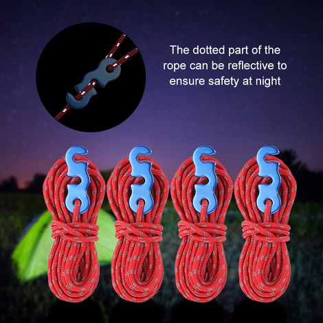 Corde de Tente Réfléchissante avec Mousquetons - 4 Pièces pour Sécurité Camping (Rouge)