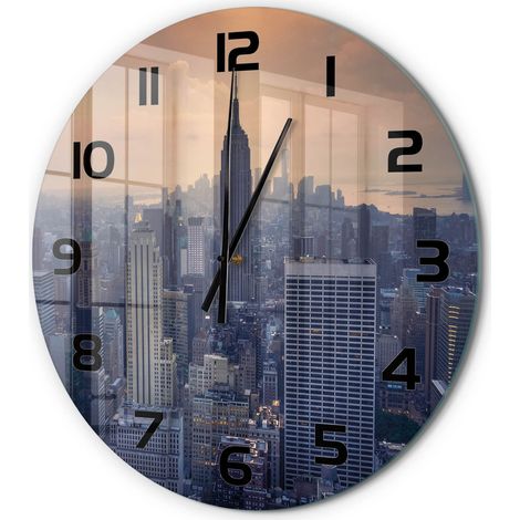 Horloge Murale Ronde Idée Cadeau Verre Trempé Silencieuse Design Moderne Manhattan, New York fi 60 cm (1/5)