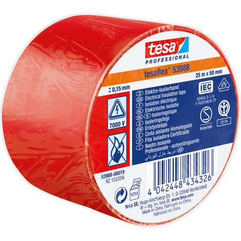 Ruban d'isolation électrique Tesa SPVC ELECTRICAL en PVC Rouge 25m x 50mm x 0.15mm ( Prix pour 1 )