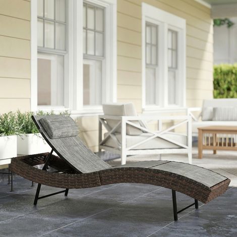 Chaise longue jardin Marron rotin forme s coussin 5 positions 60x198x44 cm (1/4)