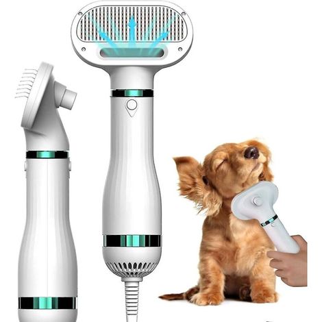Tragbarer 3-in-1-Hundehaartrockner mit integrierter Bürste, einstellbarer Temperatur und automatischer Haarentfernung per Knopfdruck. Bürste und Gebläse für die Fellpflege. (1/5)