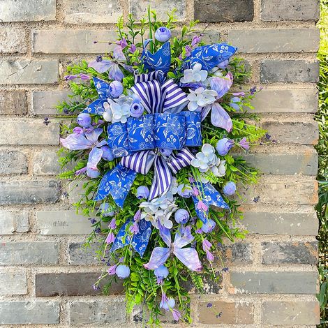 Guirlande Florale - Couronne Artificielle En Fleurs Synthétiques - Pour Porte Intérieure Extérieure - Printemps Été - 45 Cm - 1 Pièce (1/5)
