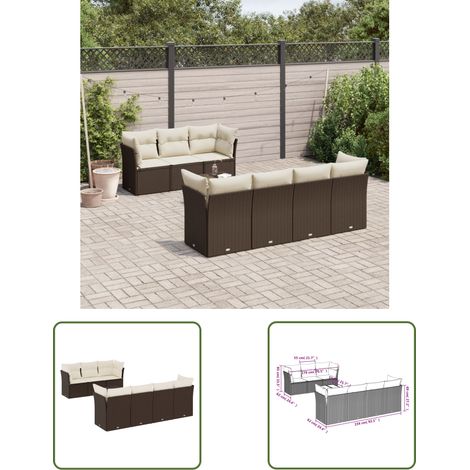 Canapé en résine - vidaXL Salon de jardin 8 pcs avec coussins marron résine tressée - Canapé en rotin (1/3)