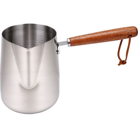 Pichet Mousse Lait 304 Inox Tasse Frother Poignée Bois Bec – Café Art Chauffage Huile Fondre Beurre Chocolat 600ml (1/5)