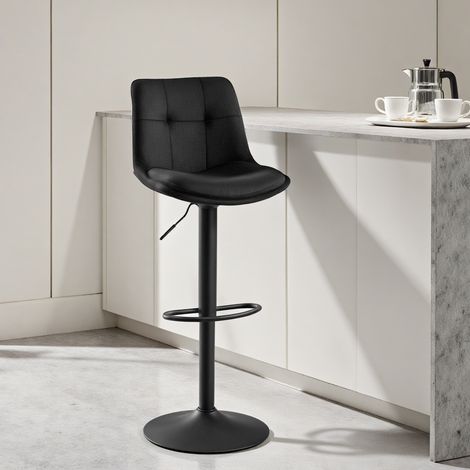 Tabourets de Bar, Ensemble de 2, en Velours, Pivotants, Hauteur Réglable, avec Dossier et Repose-Pieds, Acier, Noir (1/5)