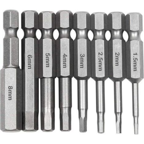 8Pcs Hex tige tournevis, 1/4 Pouce hex tige tournevis, longs magnétiques embouts de tournevis en acier S2 avec 8 différentes tailles pour les tournevis électriques, les tournevis manuels, etc