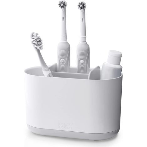 Porta spazzolini, organizer da bagno, compatibile con spazzolini manuali ed elettrici, base antiscivolo, bianco (1/5)