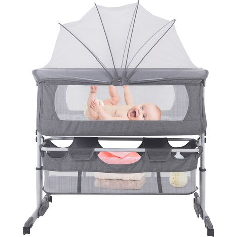 Berceau bébé pliable 3 en 1 avec matelas – Lit cododo hauteur réglable 70-90cm – Alliage aluminium – Moustiquaire et roulettes silencieuses – Aqrau (1/5)