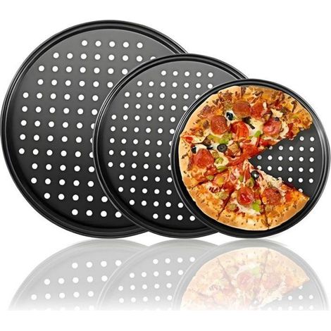 Plaques à pizza perforées - - Ensemble de 3 plaques - Diamètres: 26 cm, 29 cm, 32 cm - Revêtement antiadhésif