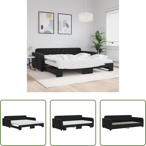 vidaXL Doppelbett - Tagesbett Ausziehbar mit Matratzen Schwarz 100x200 cm Samt (1/5)