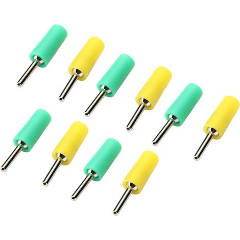 5er-Set Bananenstecker, vernickelte Messingstifte, gerade, für Innenfeder-Panelbuchse J.10001, 2 mm (Gelbgrün) (1/5)