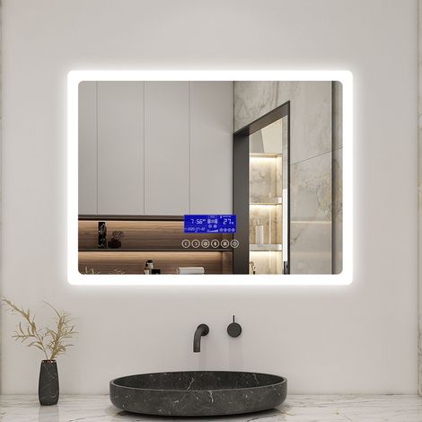 Biubiubath 700x500mm LED Illuminated Bathroom Mirror with Bluetooth Speaker Demister