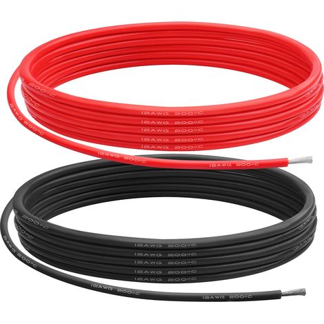 Fil de Silicone de Calibre 12, 3.4 m㎡ 12 AWG Câble électrique 5m(2.5m Rouge+2.5m Noir), Faible Impédance Douce et Flexible 0.08 mm 680 Torons Fil de Cuivre pour Voiture RC/Drone/Projets (1/5)