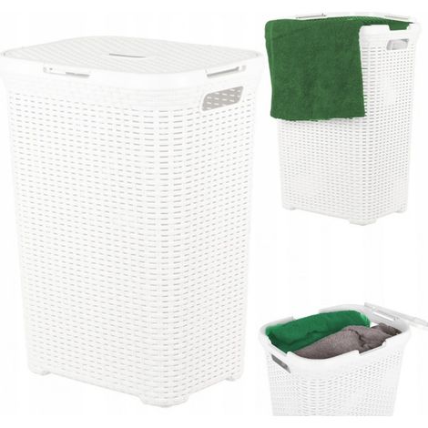 CURVER WÄSCHEKORB RATTAN WEISS 60L FREISTEHEND MIT DECKEL
