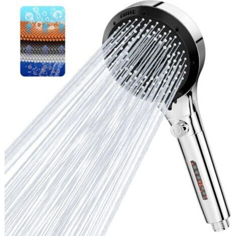 Pommeau de Douche Haute Pression, Pommeau Douche Anti Calcaire Avec 6 Types De Jets, Pommeau De Douche Economie Deau Avec Bouton D'ArrêT D'Eau - Argent (1/5)