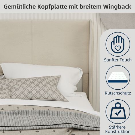 Lit moderne minimaliste rembourré 160×200cm beige,tête de lit moelleuse,base basse sans rangement ni élévateur gaz,lit double sans matelas-Mi (1/5)