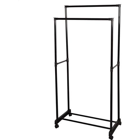 Âne à Linge Double avec Roues et Étagère, 75X40X157 cm, Max 16 kg, Plastique, Freins, Armoire Ouverte, Rangement des Chaussures, Dressing, Âne à Linge (18435)