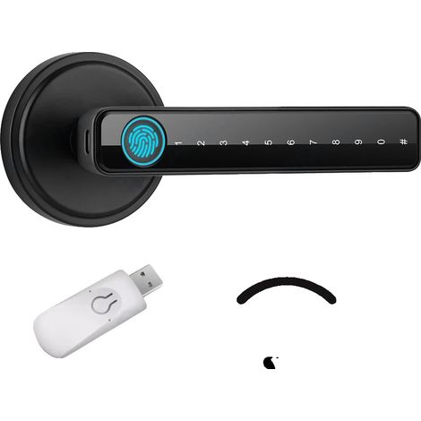 Cerradura inteligente con huella dactilar, entrada sin llave, control mediante aplicación móvil, cerradura + puerta de enlace Wi-Fi (1/2)
