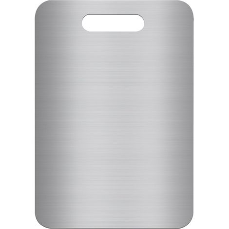 Plaque de coupe en acier inoxydable 304, double face, sans Bpa, idéale pour la viande, le pain, les légumes et les fruits, avec une grande surface de coupe (34 x 23 x 0,1 cm), durable et hygiénique. (1/5)