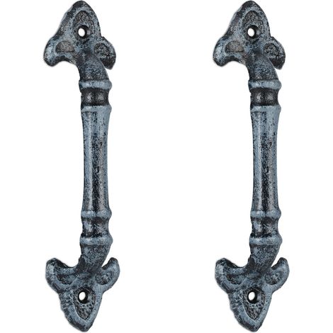 4 x Möbelgriff Vintage, Türgriffe antik für Schränke, Schubladen, Schiebetüren, Gusseisen, Schrankgriffe, 20 cm, grau