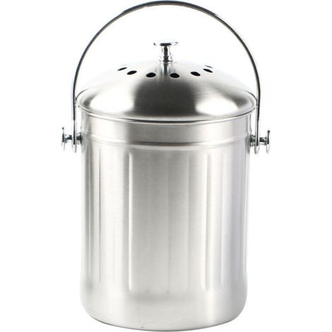 Seau compost inodore en acier inoxydable – Couvercle dôme – Filtre à charbon actif double couche – Résistant à la rouille et aux fissures (1/4)