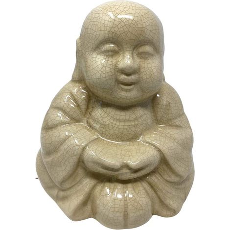 Statua buddha soprammobile decorazione casa statuetta portafortuna in ceramica beige