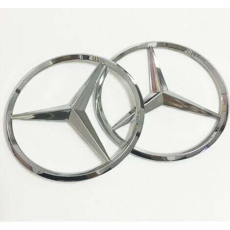Lot de 2 logos arrière pour coffre de voiture Mercedes-Benz, en argent, 9 cm à trois volets. (1/2)
