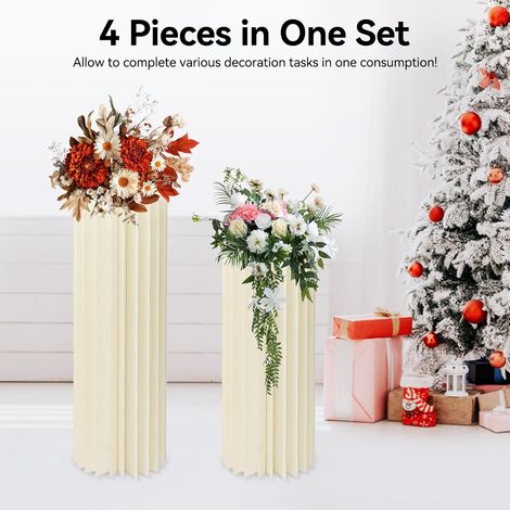 Colonne de fleurs en papier pliant, 4 PCS Ceremony Center display, support de fleurs cylindrique 40 / 60 / 80 / 100 cm, capacité de charge maximale 30 kg, décoration de mariage, d'anniversaire ou de f (1/5)