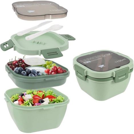 Boîte à Repas à Salade 1700 ML, avec compartiment de Subdivision, Bento Lunch Box DurableVert (1/4)