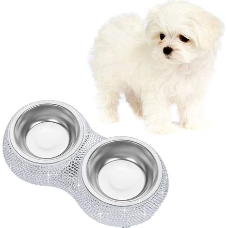 Crystallized Cat Double Pet Feeder Pet Food Dog Bowl Cream Color Size (1/5)