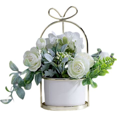 Marco Portátil De Hierro Forjado - Decoración Artificial De Hortensia En Maceta - Para Hogar Oficina Boda - 1 Unidad (1/5)