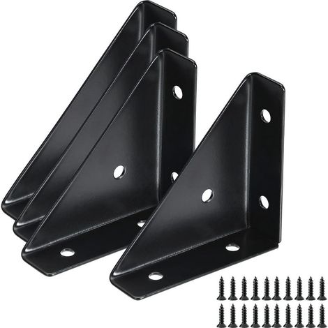 Un ensemble de 4 équerres en acier laminé à froid de 66 mm x 66 mm avec vis pour une utilisation sur une table ou une table de chevet (noir). (1/5)