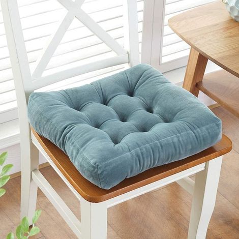 Coussin de chaise carré en velours uni, ultra doux et lavable, idéal pour la cuisine et la salle à manger (bleu, 45,7 x 45,7 cm).