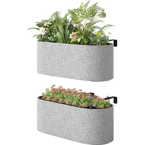 Lot de 2 pots suspendus gris clair avec drainage et crochet 42 x 16 x 15 cm