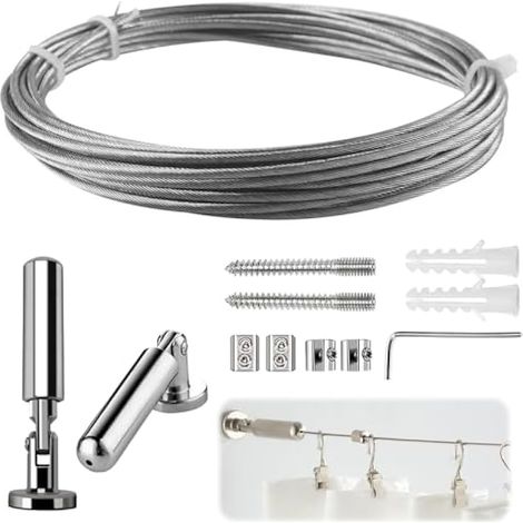 Kit de tringle à rideau mural 5m, câble en acier inoxydable résistant pour rideaux, corde à linge, suspension de photos, cintres, décoration intérieure