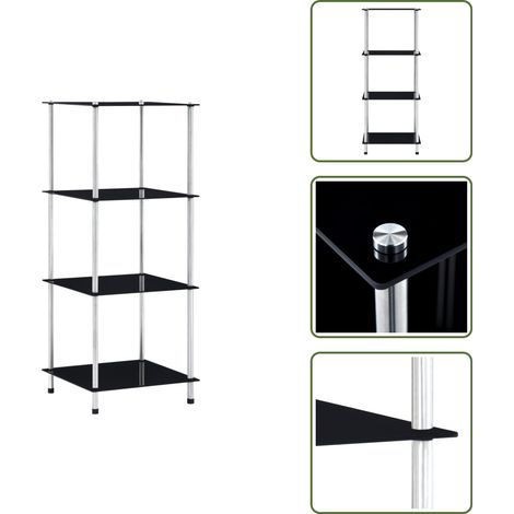 Regal mit 4 Ablagen Schwarz 40x40x100 cm Hartglas - Glastürken - Bücherregal Schwarz - Regal Aus Glas - Stehregal - Sideboard (1/5)