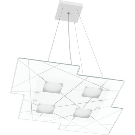 Lampadario Contemporaneo Focus Metallo Bianco Vetro 4 Luci Gx53