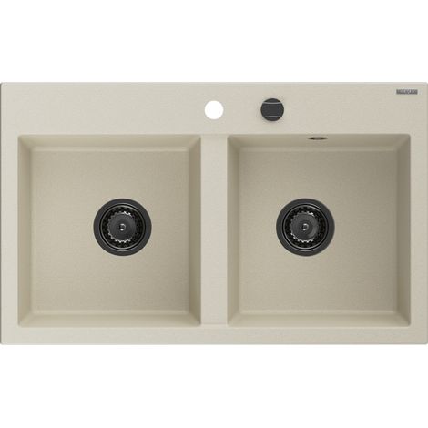 Mexen Hektor évier en granit 2 bacs 800 x 480 mm, beige, siphon noir - 6521802000-69-B (1/5)