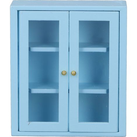 Meuble mural miniature bois bleu pour cuisine de maison de poupée 1:12, armoire de décoration jouet jeu d'imitation (1/5)